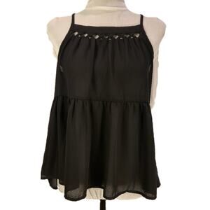 Lily Rose Black Chiffon Peplum Tank Top Crisscross Cutout - Women’s Small